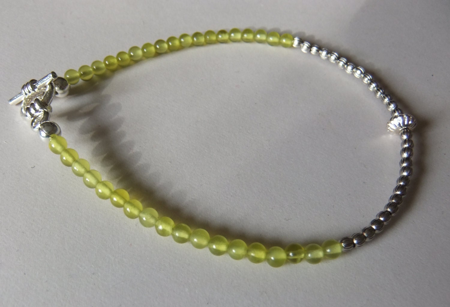 Yellow Jade and Silver Bracelet