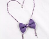 Handmade Felt Bow Necklace with Chain Dangles - Purple - Silver - Unique Jewelry for a Unique You