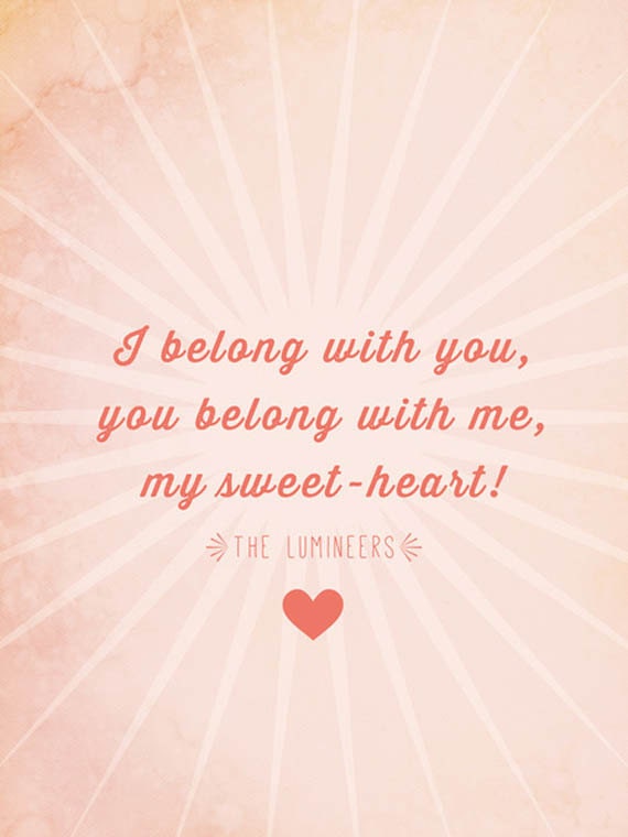 Inspirational Quote, Love Print, Vintage Hipster Inspired, Coral Pink, Typography Poster - I belong with you