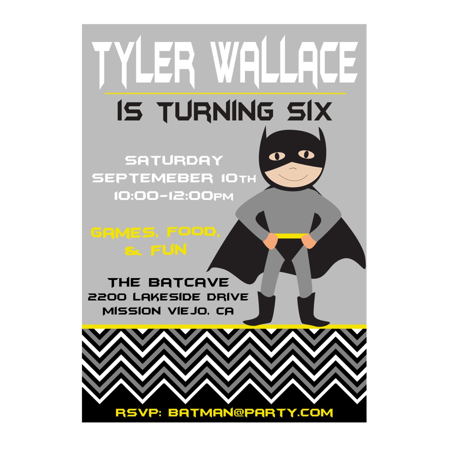 Batman Custom Birthday Invite -  Party Invitation - Party Supplies