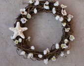 Wreath, country wedding, spring seashell wreath, starfish, white ivory coastal beach