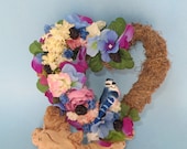 Woodland Moss heart floral with Blue Jay