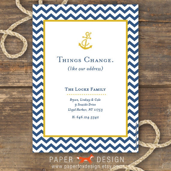 Moving Announcement - Chevron Nautical Anchor  - DIY Printable - New Home, New Address Card