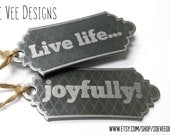 Live life... Stainless steel pendant, charm or keychain. Personalize for a small wedding favor or gift.