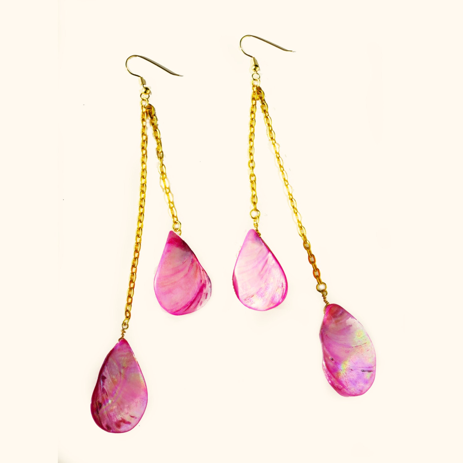 Pink Sunset - Gold chain and Pink Shell Earrings