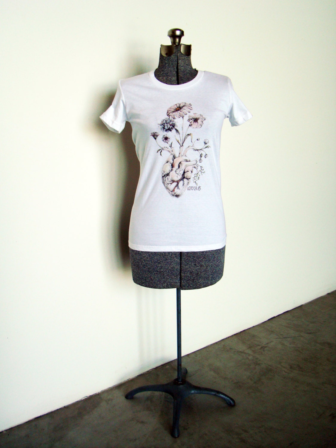 Women's TEE of original ILLUSTRATION "Blooming Heart"-- unique and wearable art