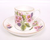Vintage Crownford Spring Floral Teacup Saucer Fine Bone China Made in England Demitasse Set