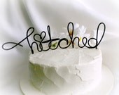 Fun Wedding Cake Topper, Rustic Decorations, Hitched