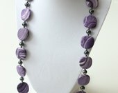 Purple Acrylic Imitation Polymer Clay Bead and Hematite Bead Necklace, 28 inches, FREE SHIPPING within USA