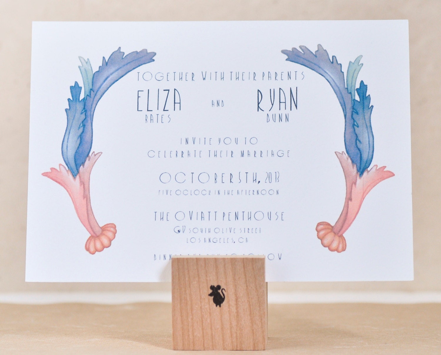 Romantic Original Hand Drawn Watercolor Scroll Wedding Invitation Set