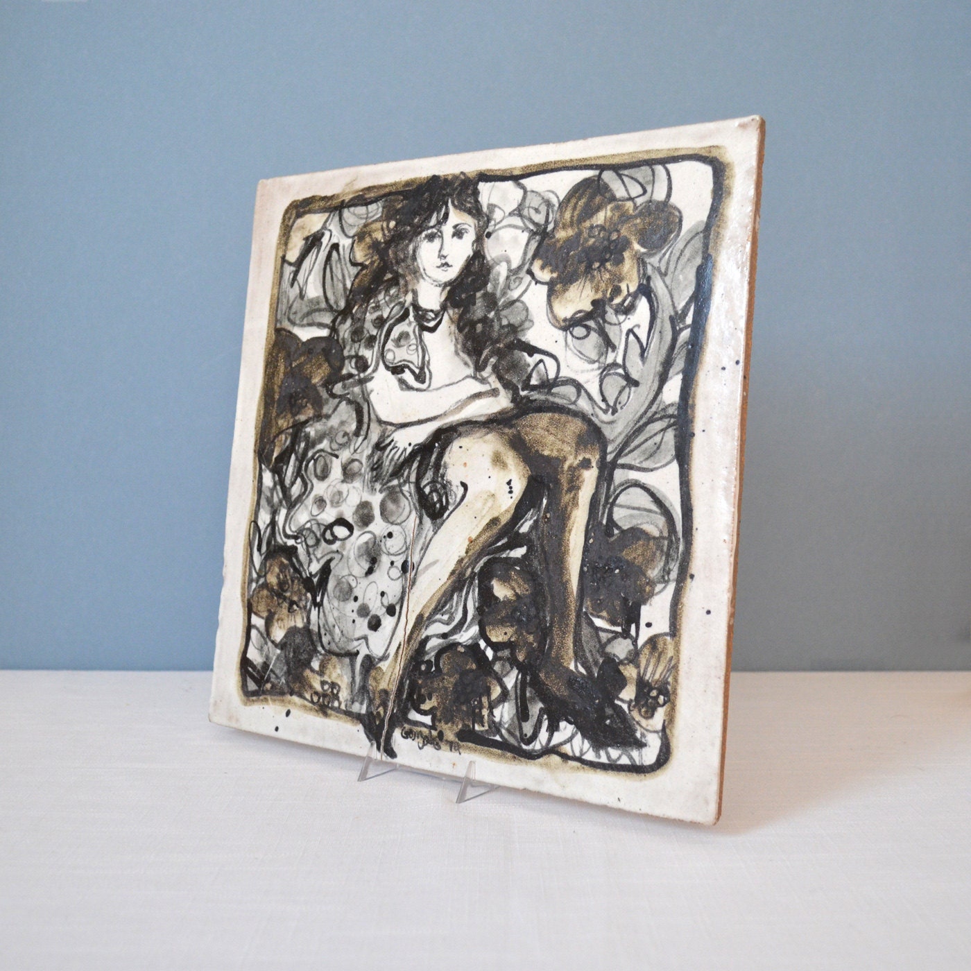 Artist Signed Portrait - Large Hand Painted Ceramic Tile