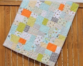 Animal Baby Boy Quilt Life in the Jungle Blanket Blue Green Orange Gray Handmade
