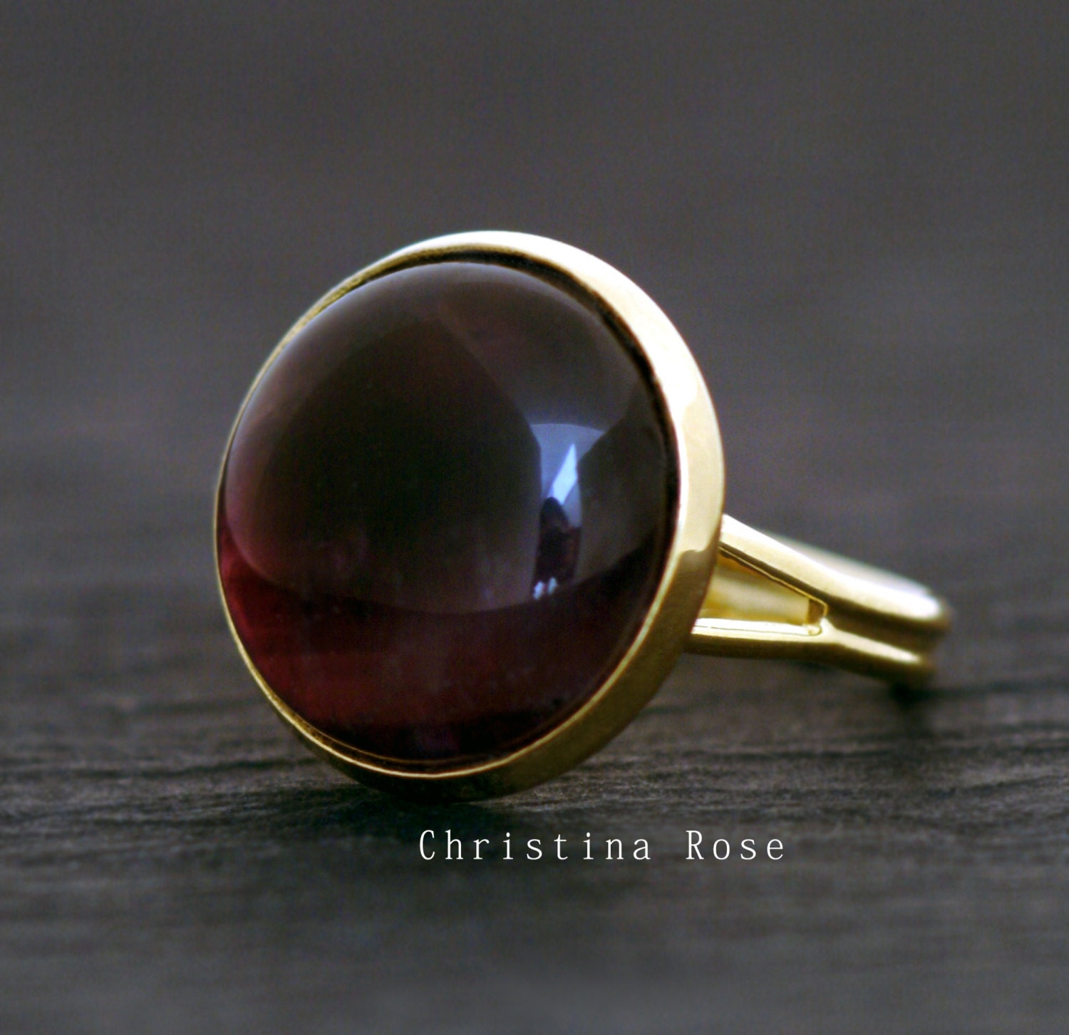 AMETHYST NATURAL DOME Ring - Polished Gemstone Ring - Natural Stone With Silver or Gold Adjustable Band, Limited Edition