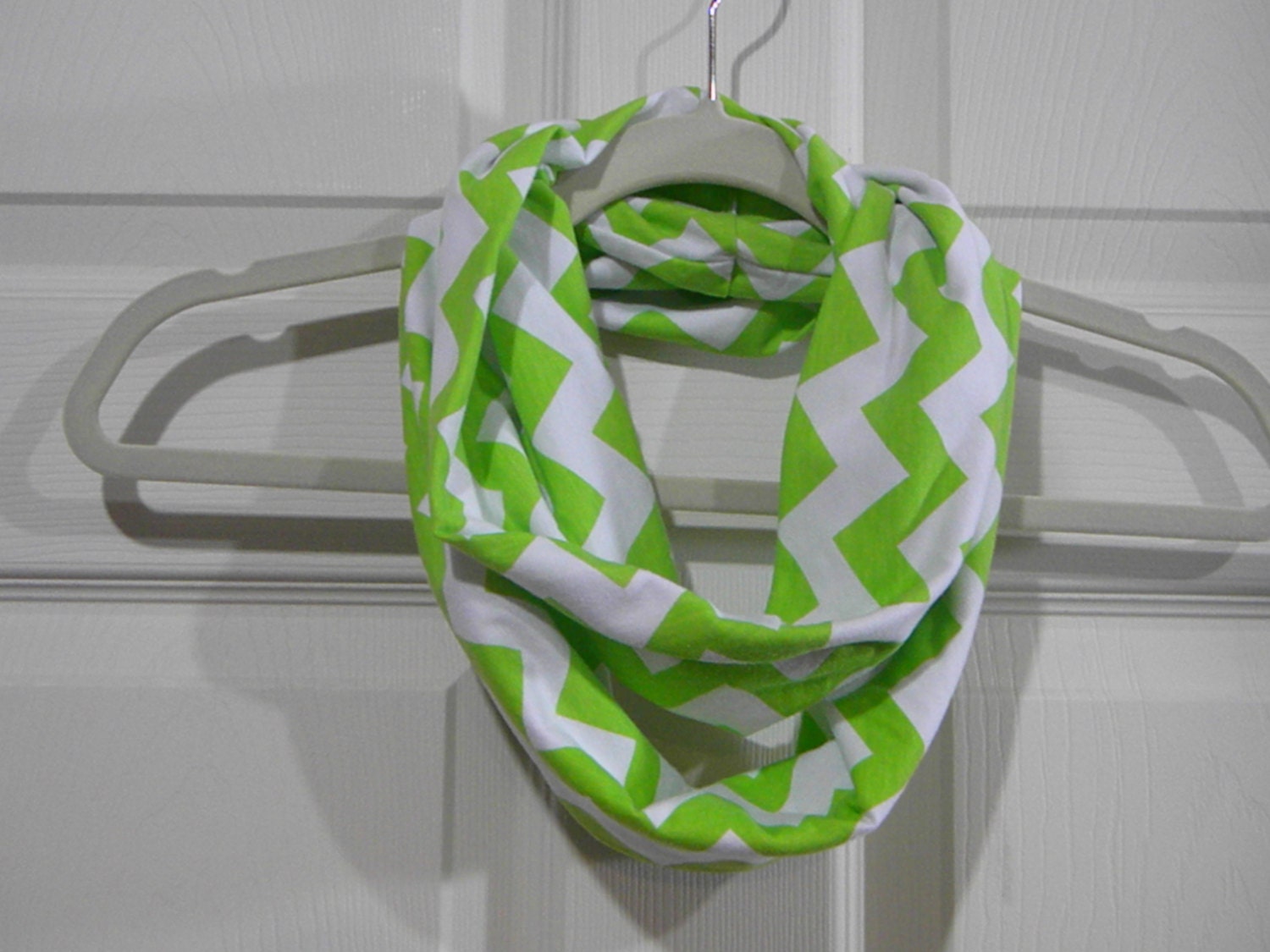 Lime Green and White Chevron Infinity Scarf