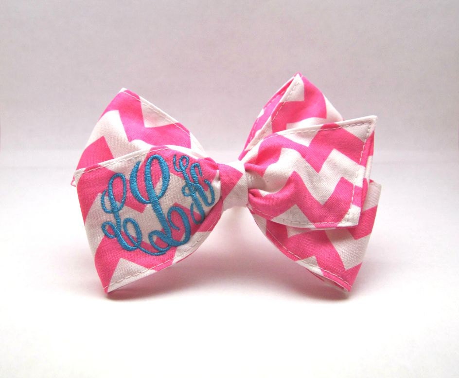Pink Chevron Monogrammed Bow