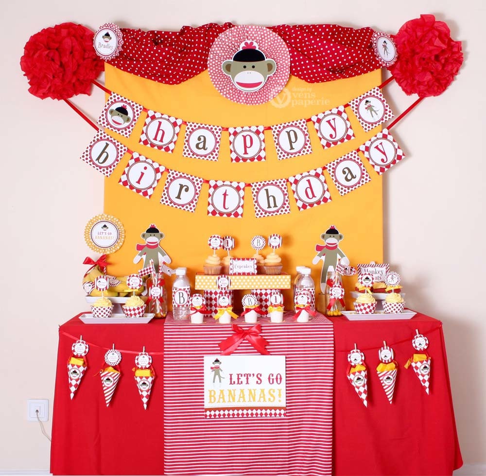 Special Price - Sock Monkey Birthday Party Package Personalized FULL Collection Set - PRINTABLE DIY - PS819CA1x Il_170x135