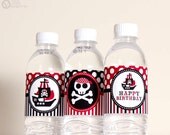 Red Pirate Birthday Party - DIY PRINTABLE Water Bottle Drink Label - Instant Download - PS831CA1g Il_170x135