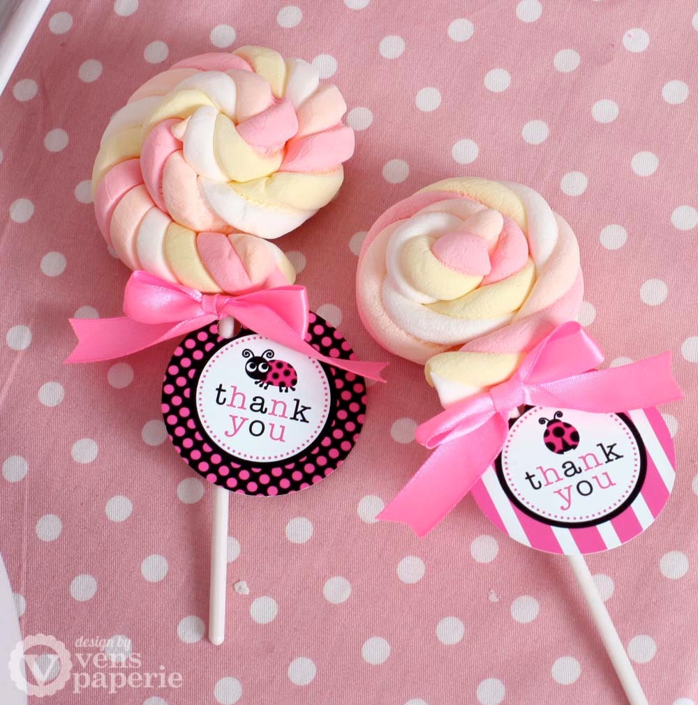 Pink Lady Bug Birthday Party - DIY PRINTABLE Favor Tag Thank You Label - Instant Download - PS815CA2h Il_170x135