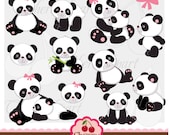 Cute Panda Digital Clip Art  Set  for-Personal and Commercial Use-Card Design, Scrapbooking, and Web Design