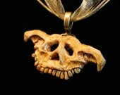 Zombie Dog Skull Pendant - bone white with gold-tone necklace
