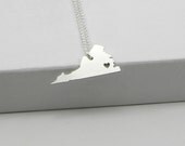 Sterling Silver State Love Heart Necklace - Virginia