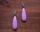 Vintage Teardrop and Swarovski Crystal Earrings - Purple and Green - Sterling Silver