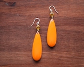 Vintage Teardrop and Swarovski Crystal Earrings - Orange and Yellow - Sterling Silver