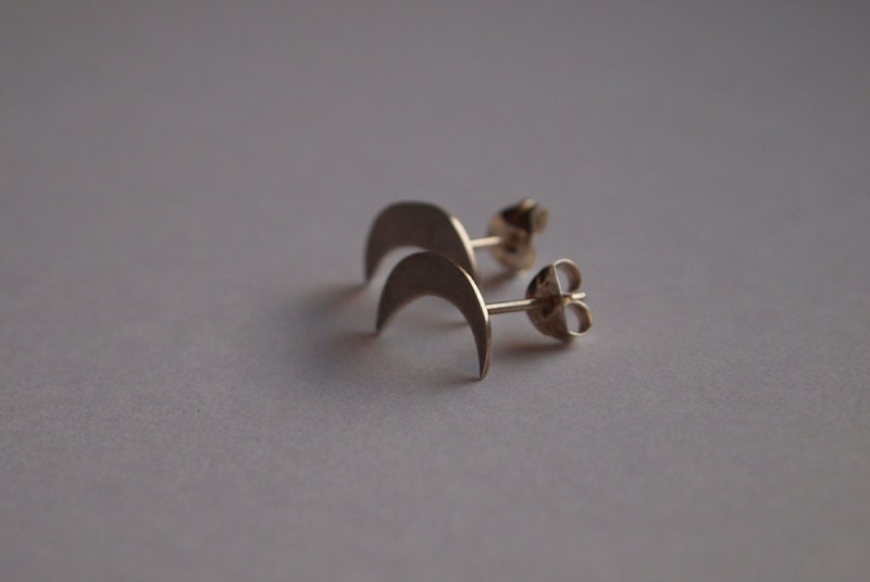 Astronomy Crescent Moon Earrings Posts. Sterling Silver.