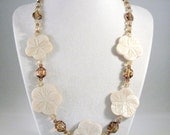 Beach Dreamin Mother of Pearl Shell Flower Necklace,Earrings,Bracelet Set- Crystals-Resort-Spring-Summer