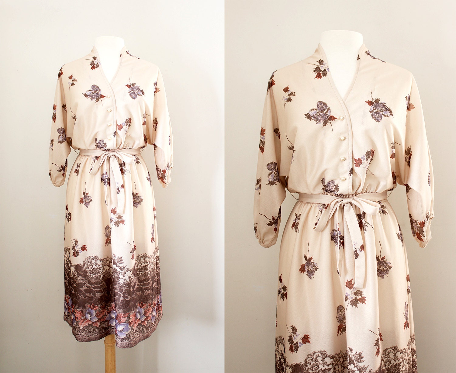 Vintage '70s Boho Chic Dress - Dolman Sleeve Dress - Size Medium