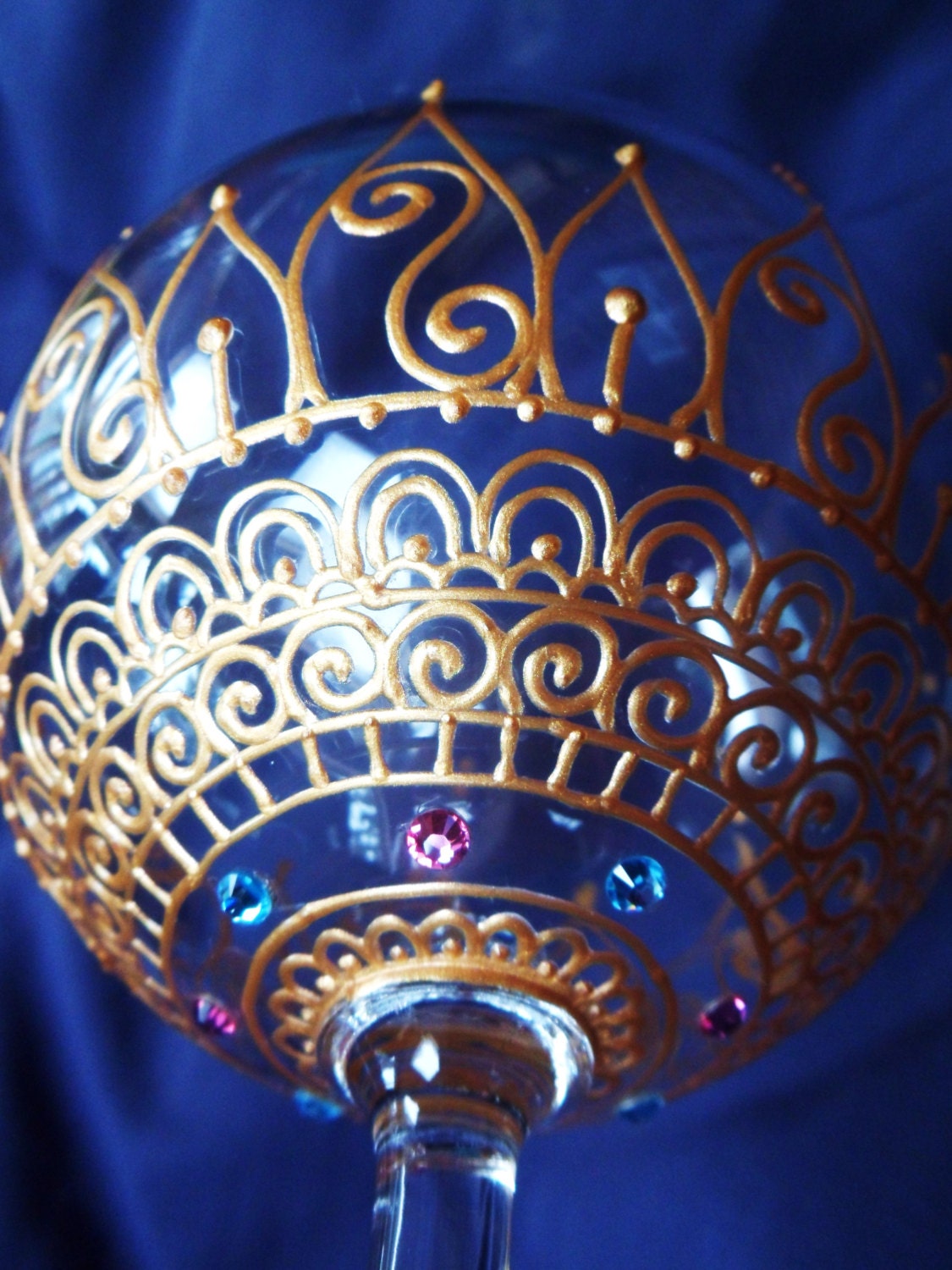 Genuine Swarovski crystal elements-Add on to your custom Mehndi style wine /champagne glass, coordinate with your event/wedding colors