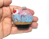 Cupcake Locket Necklace Pendant Jewellery - Cream Cherry - READY TO SHIP