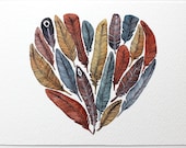 Watercolor Painting - Fiona's Heart - Feather Heart Painting - 8x10 Archival Print