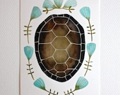 Tortoise Shell Watercolor Painting - Nature Art - Archival Print 8x10