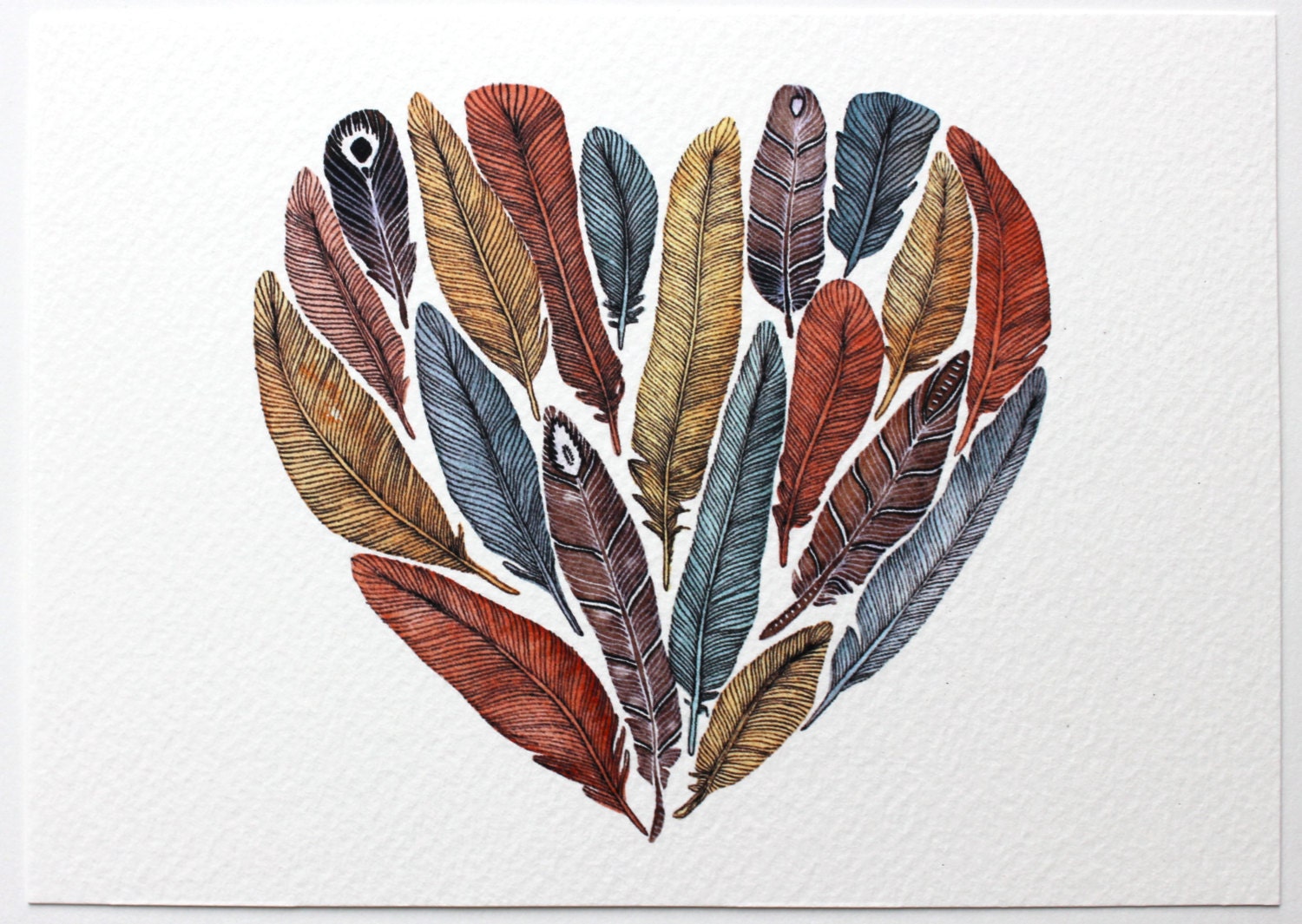 Watercolor Painting - Fiona's Heart - Feather Heart Painting - 8x10 Archival Print