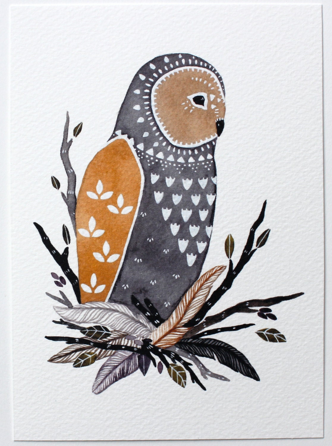 Owl Illustration Painting - Watercolor Art - Archival Print - Little Owl Manu by Marisa Redondo