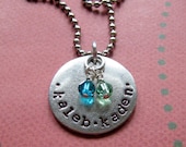 Personalized hand stamped mother's necklace with childrens names dates grandmother's friends silver circle tag birthstones