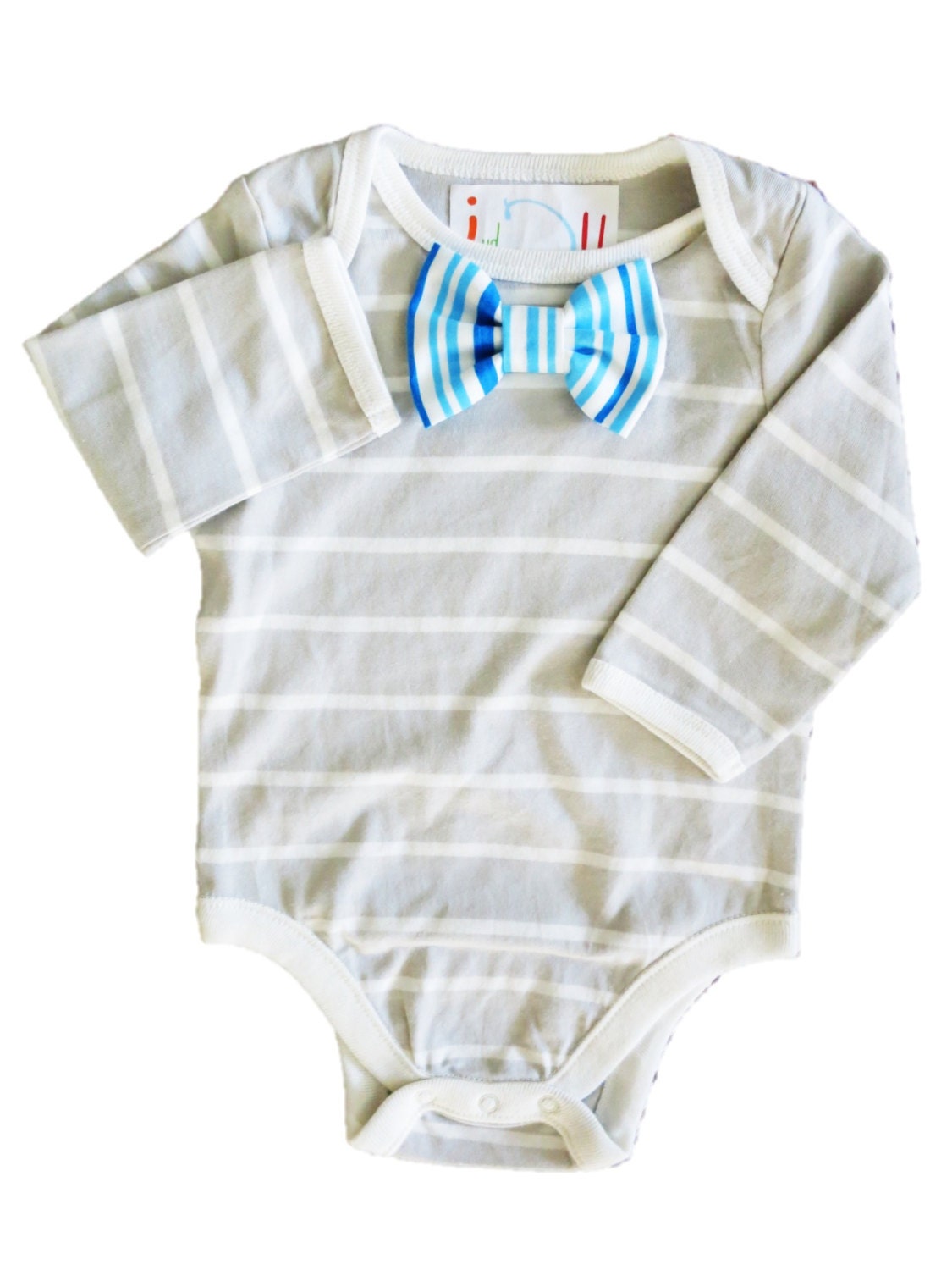 Baby Boy Striped onesie with Blue Stripe Bow Tie or Tie