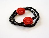 Black and Red Flower Stretch Cord Bracelets