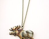 Moose Necklace Animal Necklace Elk Necklace Wood Cut Laser Cut Charm