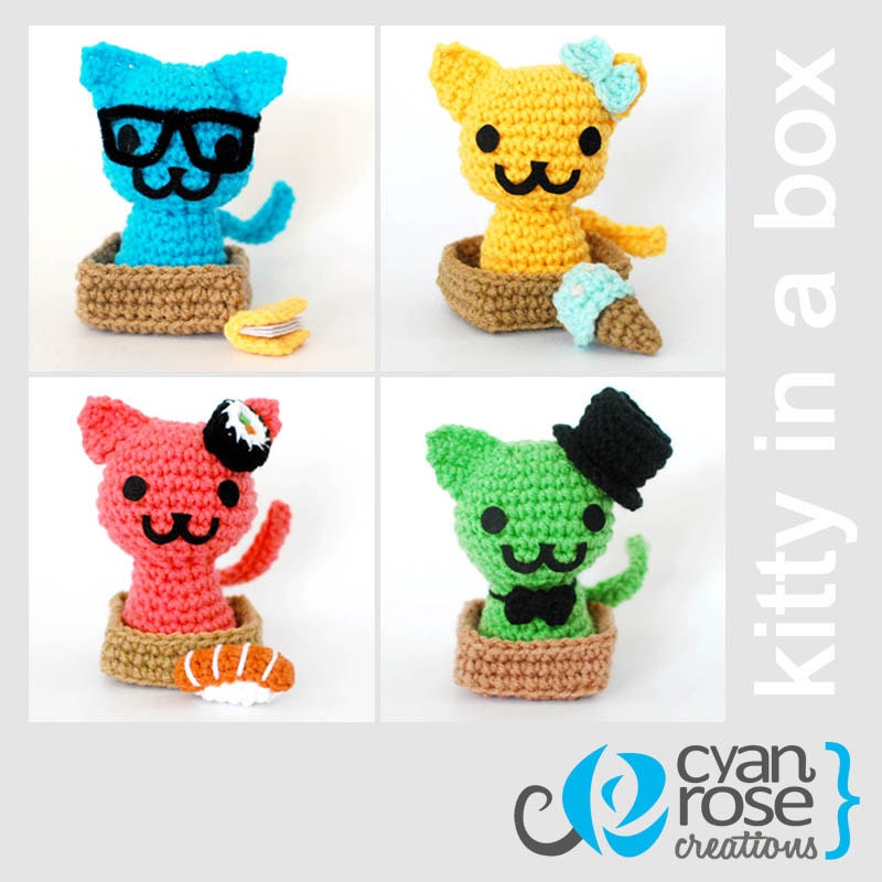 Kitty in a Box - Amigurumi Crochet Plush Cute Kitty - Choose 1 - Sweet - Sushi - Nerd - Fancy