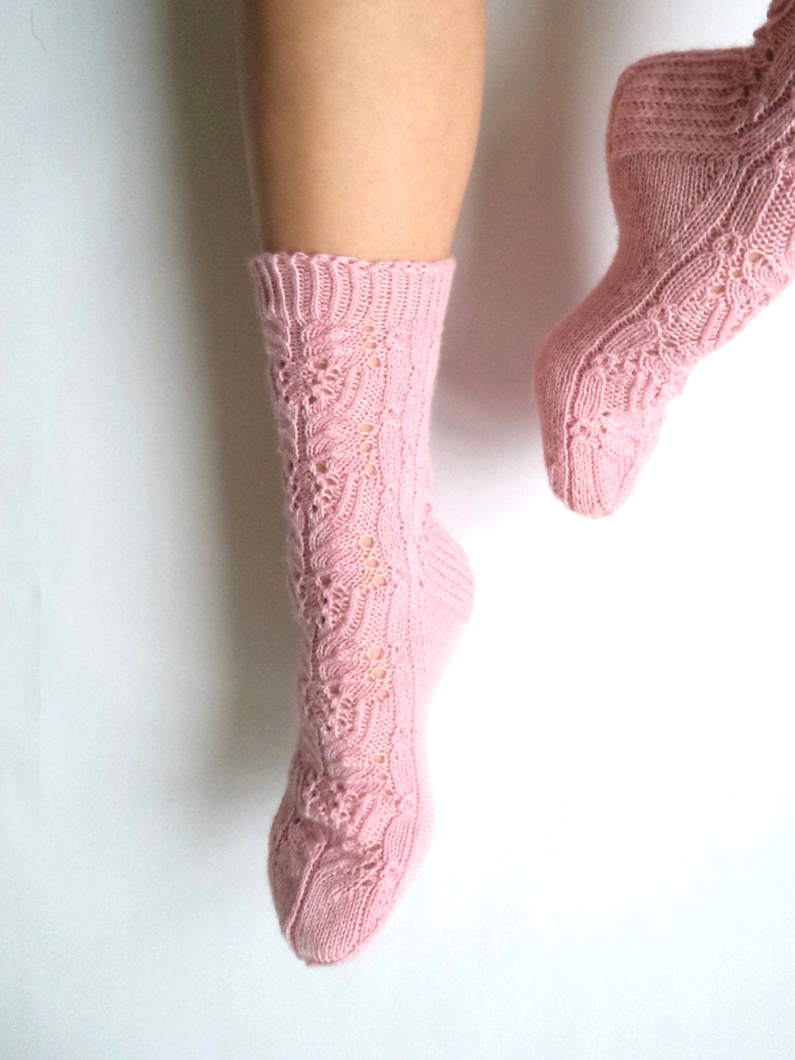 Valentine's Day Wool socks. Sweet soft pink. Lace socks. Valentine gift. Hand-knit wool socks. Highest quality sock yarn.