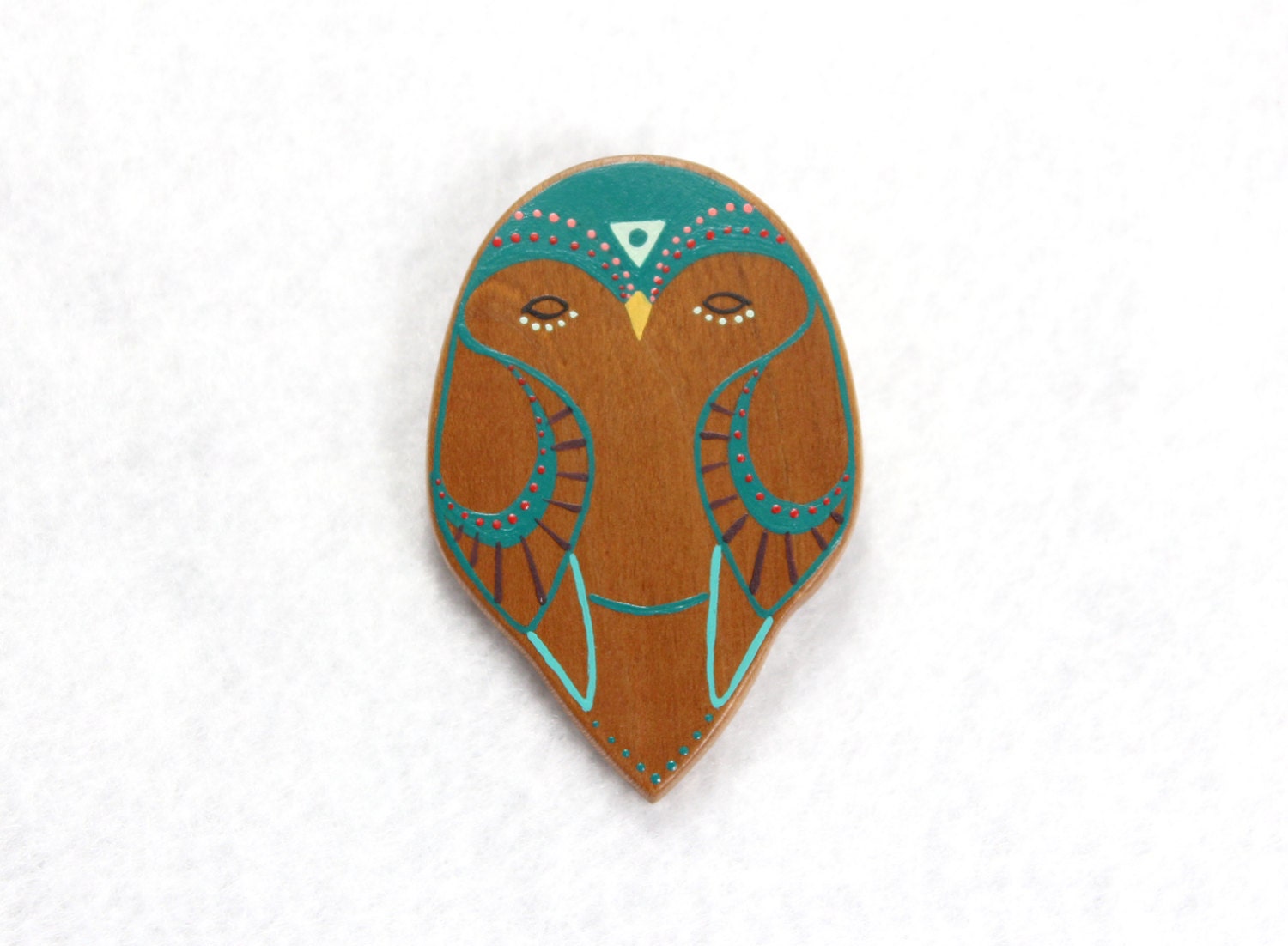 Spirit Owl Pin - Handpainted Wooden Owl Brooch Pin in Teal, Spirit Animal Totem Collection, animal brooch