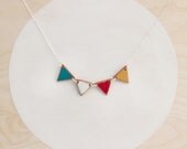 Mini Wooden Triangle Bunting Necklace - Teal, Ivory, Dark Red, and Mustard