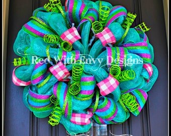 Summer Wreath, Wreath, Deco Mesh Wreath, Deco Mesh, Spring Wreath, Burlap Wreath, Burlap, Spring, Summer