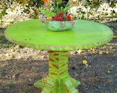 VINTAGE PEDESTAL TABLE - Kitchen, Dining or Patio Table Painted Yellow, Orange, Red and Lime Green Distressed Tropical