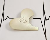 Quote Heart Brooch - Bite Me - Sterling Silver