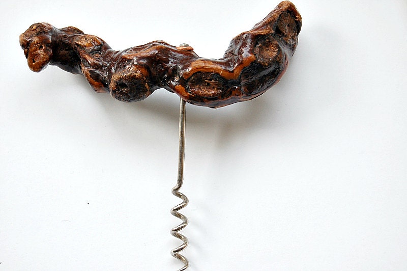 Vintage French grapevine wood corkscrew collectible barware