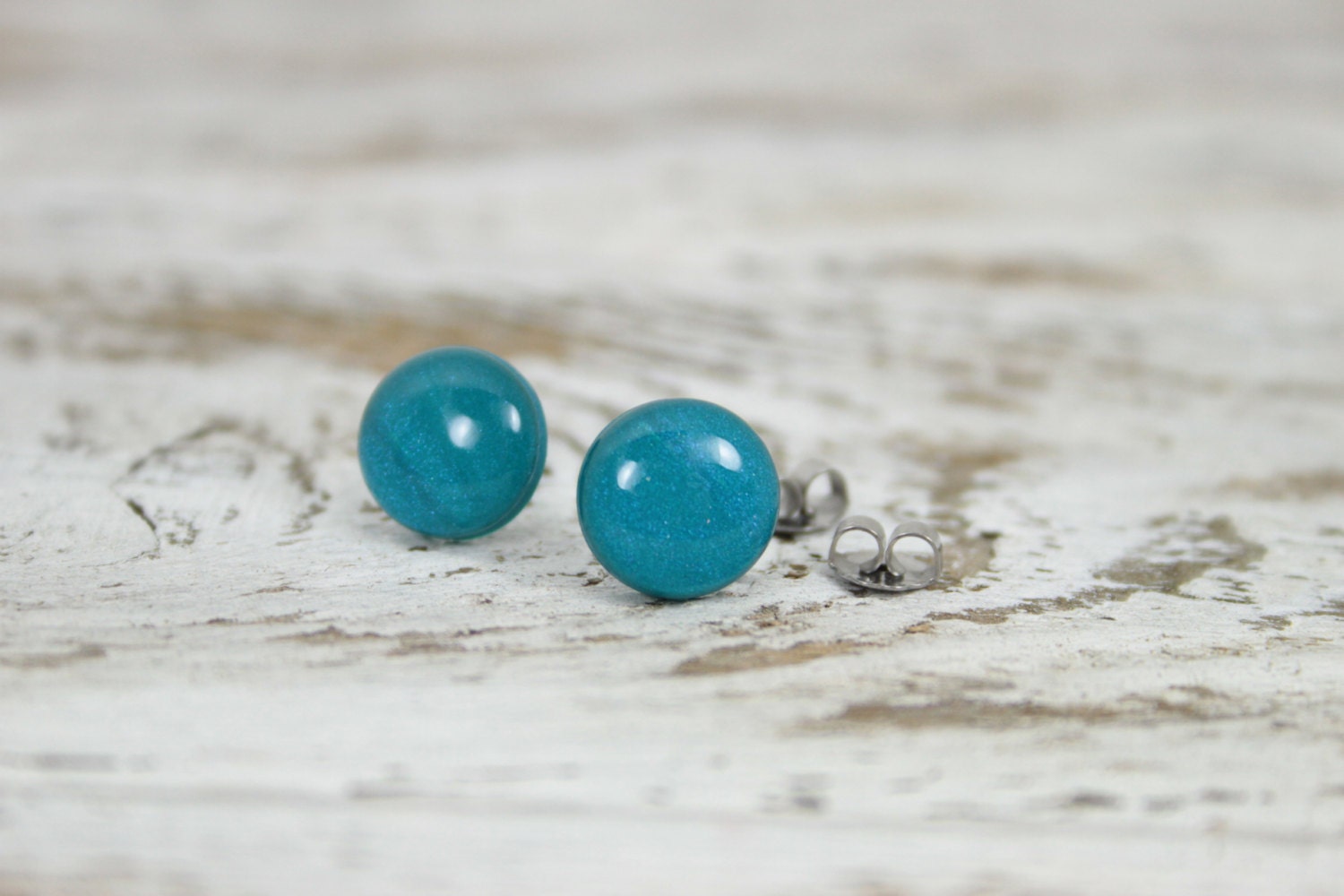 PEACOCK PEARL - Sweet Tooth Studs - Blue - Teal -  Turquoise Shimmer Post Earrings by Blissful Bird Studio