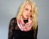 Floral Infinity Scarf, Coral Jersey Knit, Peach, Pastel, Spring Fashion